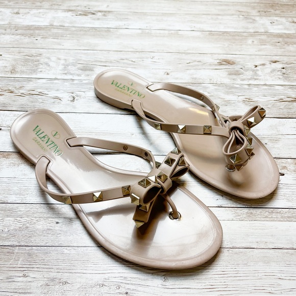Valentino Shoes - Valentino Rubber Rockstud Thong Sandal Poudre Size 38 US 8